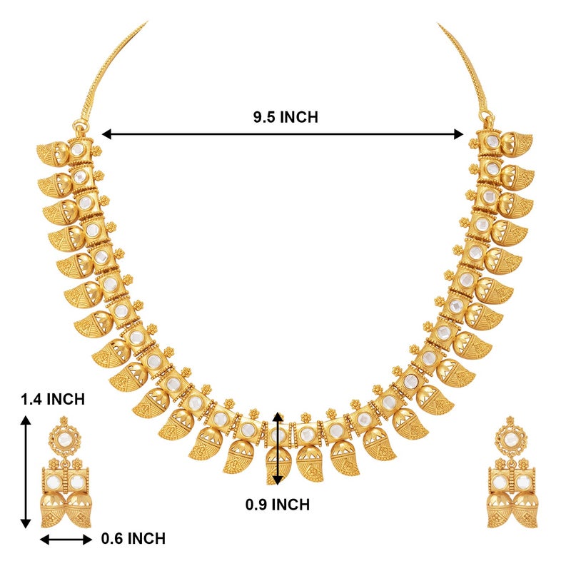 Aheli Ethnic Wedding Traditional Laxmi Goddess Crafted Faux Stone Studded Necklace Set South Indian Style Temple Jewelry Gift for Women - Image 2